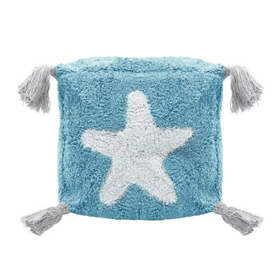 STAR POUF BLUE ECRU